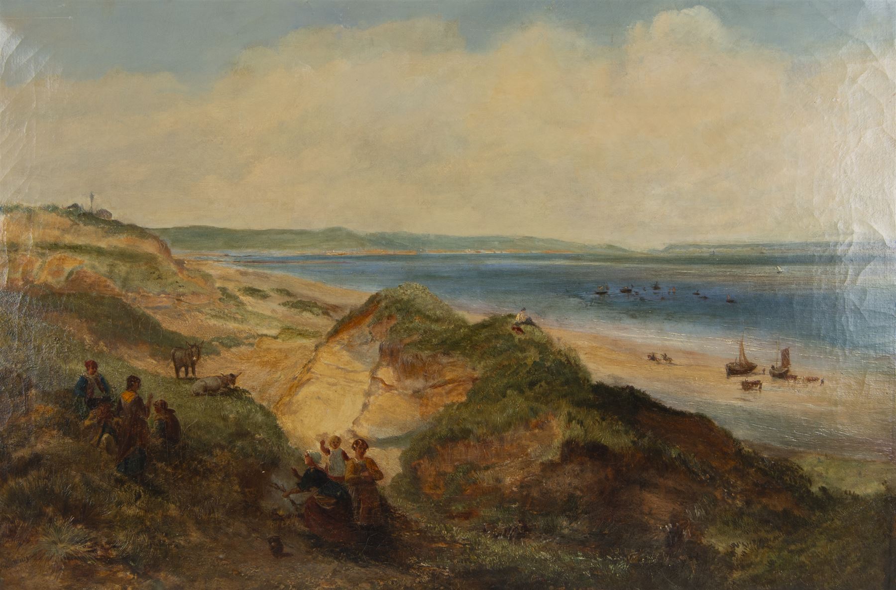 Edward Hargitt (British 1835-1895): 'Sandhills near Hoylake Cheshire - Welsh Hills in the Distance', oil on canvas signed dated 1859 and inscribed 'Retouched 1864', titled verso 62cm x 93cm