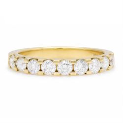 18ct gold diamond half eternity ring, set with nine round brilliant cut diamonds, hallmarked