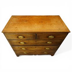 George III mahogany straight-front chest, fitted with two short over three long graduating drawers, each fitted with original pressed brass handle plates, shaped apron over bracket feet