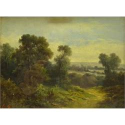  English School (19th century): Wooded Landscape, oil on canvas signed with monogram 16cm x 22cm  