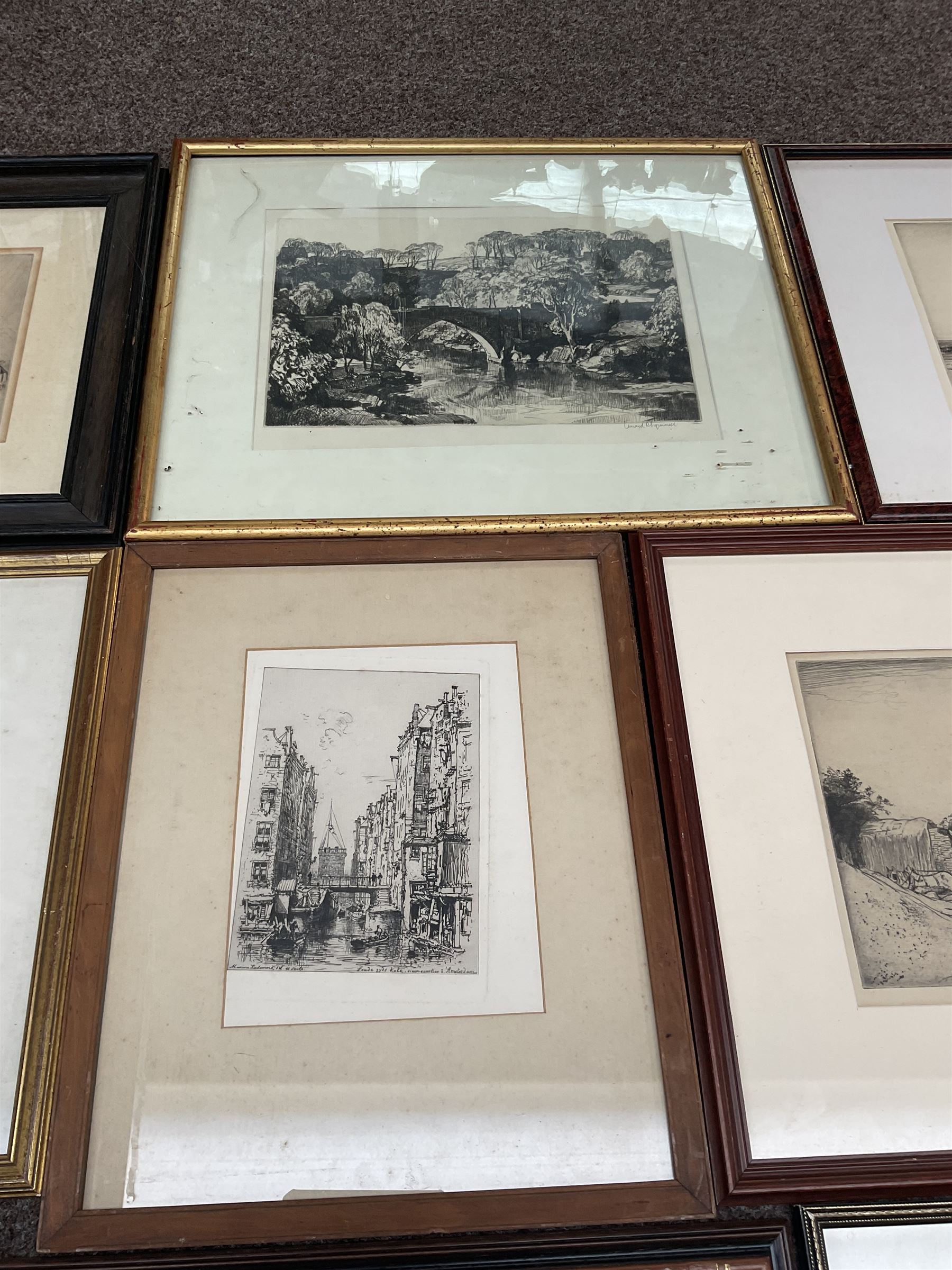 Collection of etchings, artists including Frank Short, Leonard Russell Squirrell, Malcolm Osbourne, Alfred Bentley, Samuel Chamberlain, Sidney Tushingham, Hedley Fitton, etc (16)