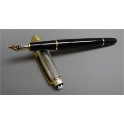  Writing Instruments - Montblanc Meisterstuck '18k' gold nib fountain pen, sterling silver top, boxed, with warranty/service guide    