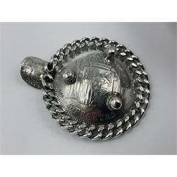 Spanish silver coin dish, with white metal chain rim and upon three ball feet, together with a silver plated armada style dish, with cast racehorse and jockey to centre, coin dish D4.8cm, armada dish D20.5cm