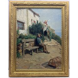 Ralph Hedley (Staithes Group 1851-1913): Waiting for the Boats at Runswick Bay, oil on canvas signed and dated 1889, 68cm x 50cm