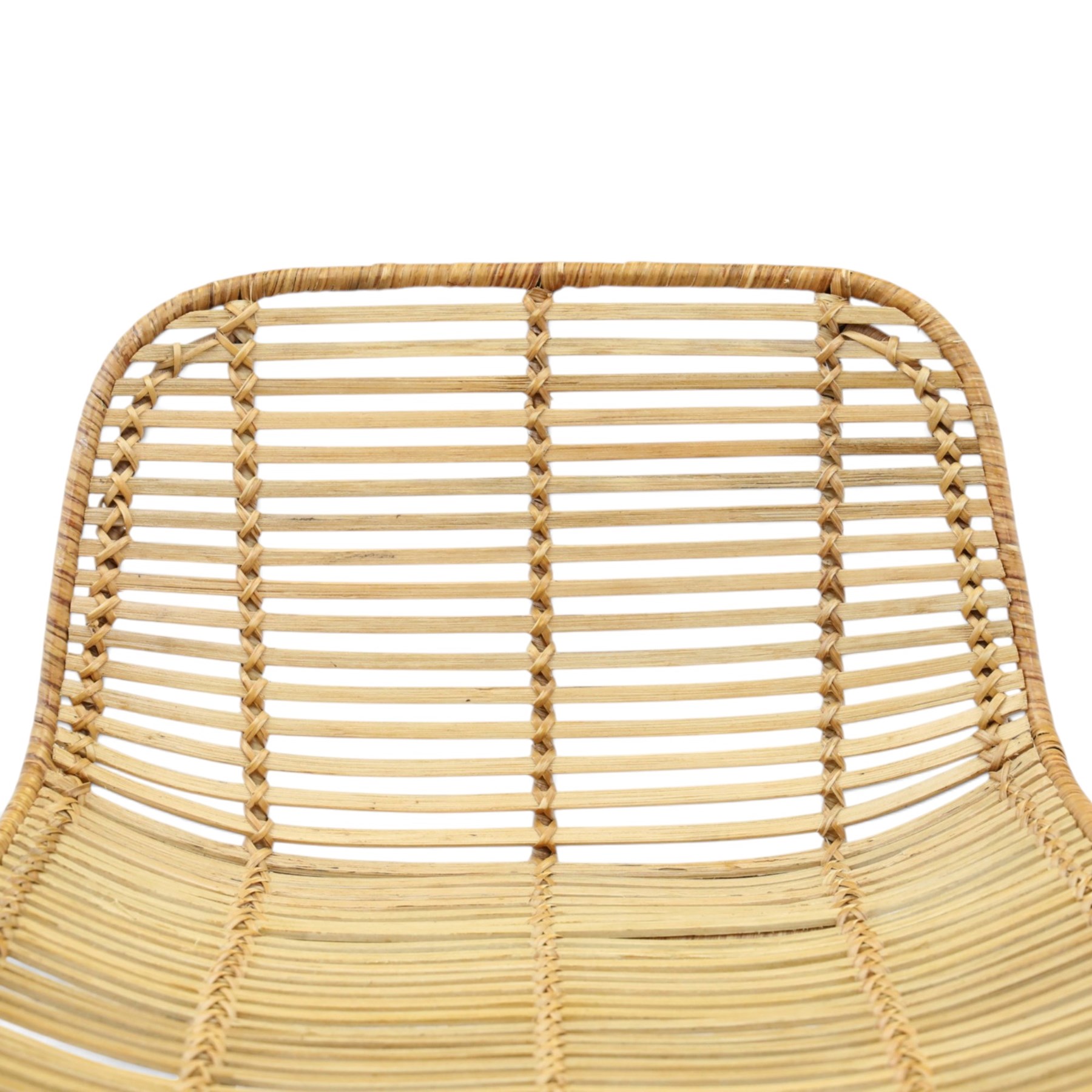 Next - set of three 'Pacific' bar stools, caned back and seat, raised on black tubular supports