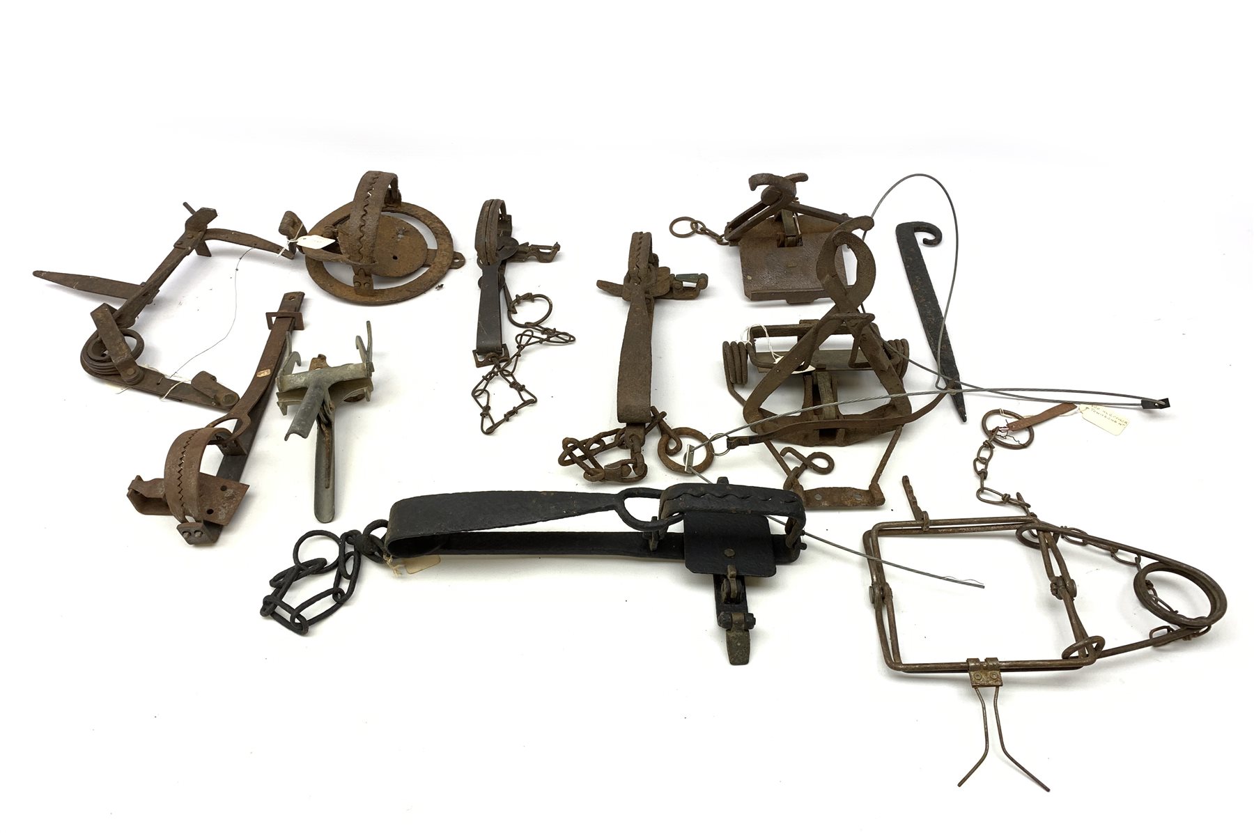 Ten animal traps and snares including Imbra, 'The Juby Trap', H. Lane gin  trap, Pole Trap
