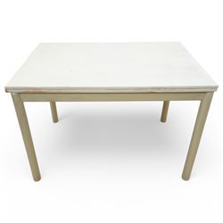 Contemporary beech dining table, rectangular swivel fold-over top, on turned supports