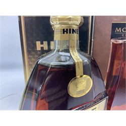 Hennessy, fine de cognac, 70cl, 40% vol, Monnet, Xo prestige cognac, 70cl, 40% proof and Hine Antique, Tres Vieille champagne cognac, 68cl, 40% vol, all with original boxes 