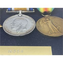 WWI group of three medals with bronze memorial plaque comprising 1914-15 Star, British War Medal and Victory Medal awarded to 16554 Pte. T. Andrew Linc. R. who died on 26th July 1916 whilst travelling to Vimy Ridge, polished and mounted for display in a frame; together with small archive of research material and two WWII V.E. Day Presentation Certificates from the people of Holbeach in Lincolnshire