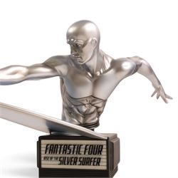 Bowen Designs Silver Surfer painted statue, together with a Kotobukiya Collection Marvel Studios Silver Surfer Fine Art Bust, both boxed