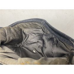 WW2 German Luftwaffe M43 field cap with triangular cloth eagle and roundel badge; marked '1944 ?/0501/0015 57'