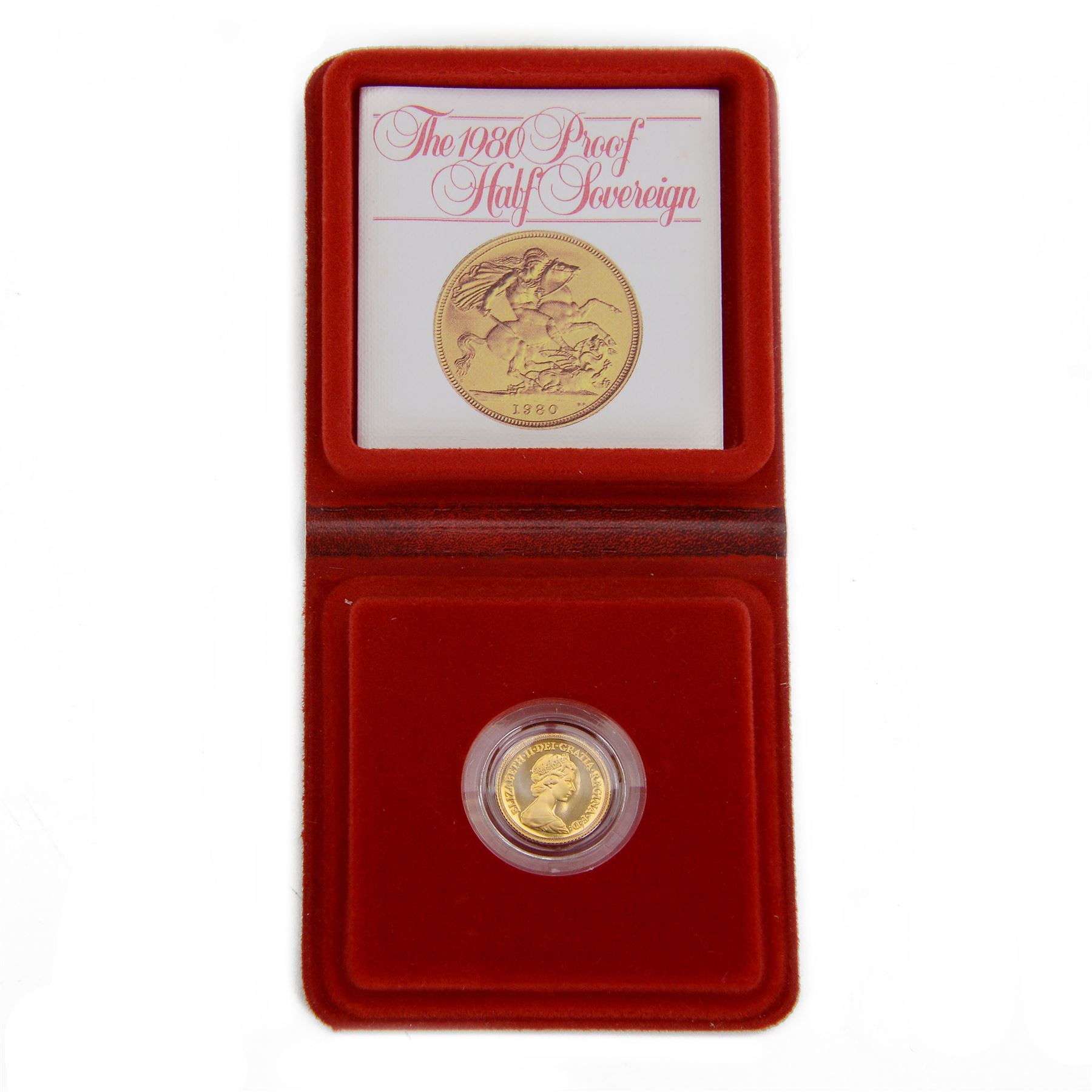 Queen Elizabeth II 1980 gold proof half sovereign coin, cased with certificate