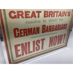 WWI style Scarborough enlistment poster 'Remember Scarborough! Enlist Now!', in metallic frame, H75.5cm