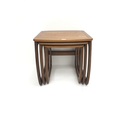 Parker Knoll teak coffee table with through drawer (107cm x 46 cm, H50cm), and a matching nest of three tables 