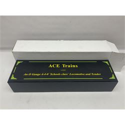 Ace Trains '0' gauge - E/10 Schools Class 4-4-0 locomotive 'Westminster' No.908 and tender in SR Wartime black; boxed with instructions, original packaging and invoice dated 26/09/2012 in outer delivery box