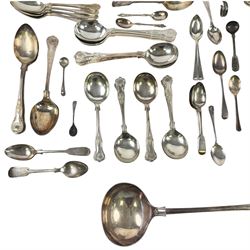 Silver plated cutlery, including Kings pattern cutlery, Voluto fish servers, ladle, etc