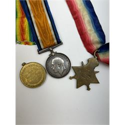 Three WWI medals, comprising 1914-15 Star, British War Medal and Victory Medal awarded to 3078 Private A.E Shone Durham Light Infantry