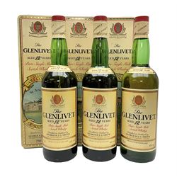 Three Glenlivet 12 year old, single malt Scotch whisky, 700ml 70% vol, each in original Classic Golf Clubs of Scotland presentation tin, St Andrews, Muirfield and Turnberry