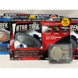 Star Trek - Eaglemoss Official Starships Collection three unopened issue No.1 and Issue No.2; five boxed Fabbri metal figures; and four carded action figures; together with Dr. Who - Eaglemoss Official Figurine Collection unopened Issue No.1; Dr. Who Monster Invasion parts 2 & 3, both unopened; four Dapol carded Dr. Who action figures and two others.