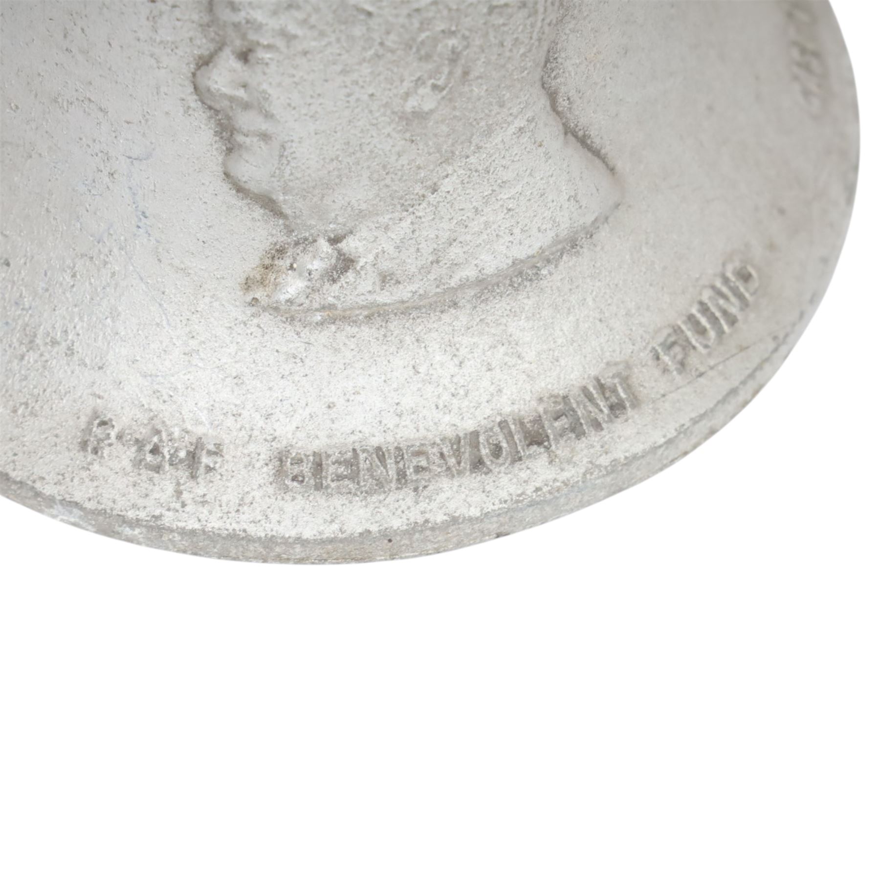 R.A.F. benevolent fund victory bell, cast in metal from German aircraft shot down over Britain 1939-1945, decorated in relief with allied leader, H19cm 