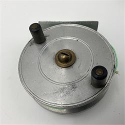 TO RTV Three fishing reels, including American Pflueger progress bulldog size 60 brass and chrome skeleton fly reel, with wooden handle; Maginot 106 fly reel and an alloy reel (3)