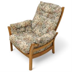Lucian Ercolani for Ercol - pair of model '903' elm armchairs, with loose cushions upholstered in floral pattern fabric