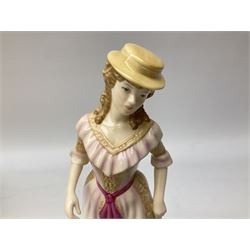 Five Royal Doulton figures from the Pretty Ladies collection, comprising Spring Ball HN5467, Autumn Ball 5465, Summer Ball HN5464, Summer HN5322 and Spring HN5321