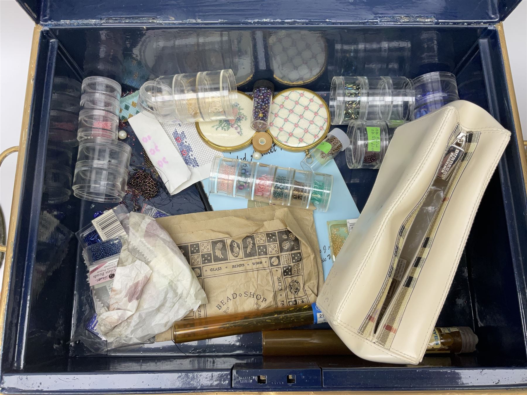 Modern Decoupage hat box with guilt detail together with a decoupage jug and box, hatbox H24cm