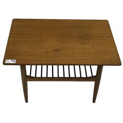 G-Plan - mid-20th century teak coffee table, rectangular top on tapering supports united by undertier 