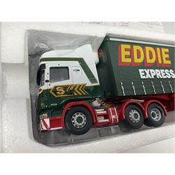 Corgi Eddie Stobart - three limited edition lorries; CC12901 Scania Topline Curtainside; CC13101 Volvo F88 Box Trailer; and CC13207 DAF XF Space Cab & Flatbed Trailer; all boxed (3)