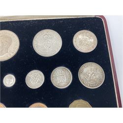 King George VI 1937 specimen coin set, fifteen coins from farthing to crown including Maundy money, in the original case
