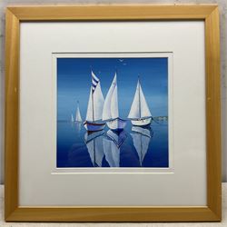 Anne Fryers (Northern British 1947-): Sailing Boat Reflections, acrylic signed with initials 24cm x 24cm