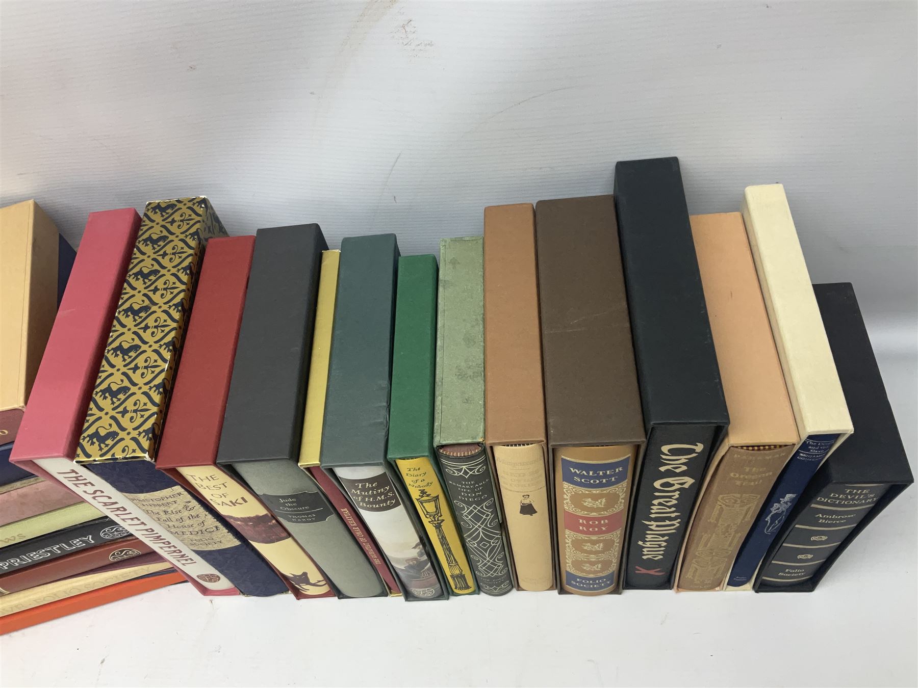 Folio Society; twenty two volumes, to include Wind in the Willows, The Scarlet Pimpernel, The Diary of Nobody, Jude the Obscure, The Great Plague etc 