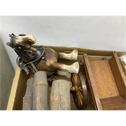 Melba Ware Shire horse figure and two similar, and four wood carts