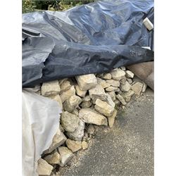 Large quantity of medium walling stone - in three piles under three covers - THIS LOT IS TO BE VIEWED AND COLLECTED BY APPOINTMENT FROM THE CAYLEY ARMS, HIGH STREET, BROMPTON-BY-SAWDON, YO13 9DA