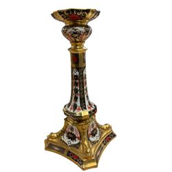 Pair of Royal Crown Derby Imari Pattern Candlesticks, numbered 1128, H27cm