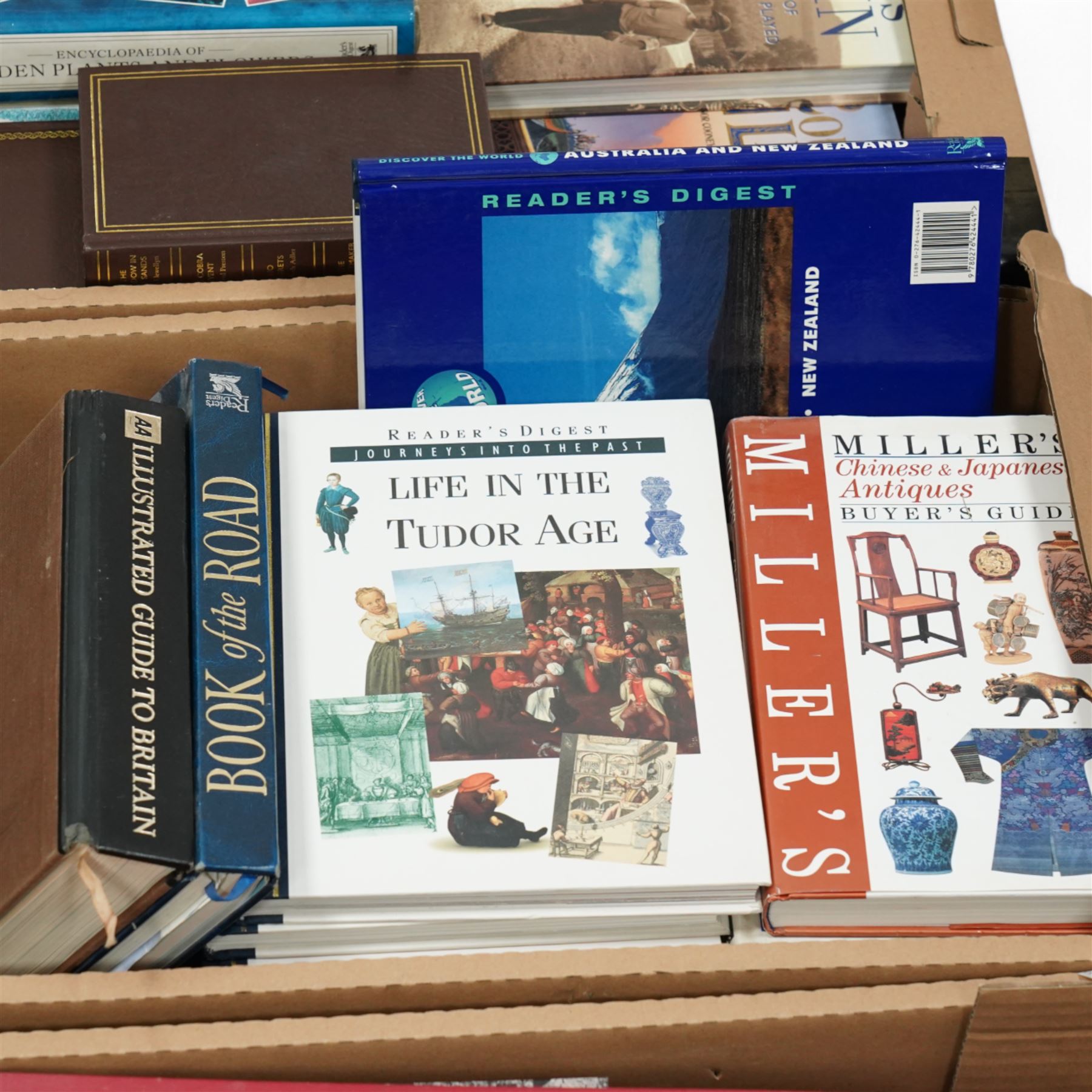 Large collection of prints, original oil of Chinese Junk ships, quantity of books, mainly historical and art related, two chess boards and figures, etc 