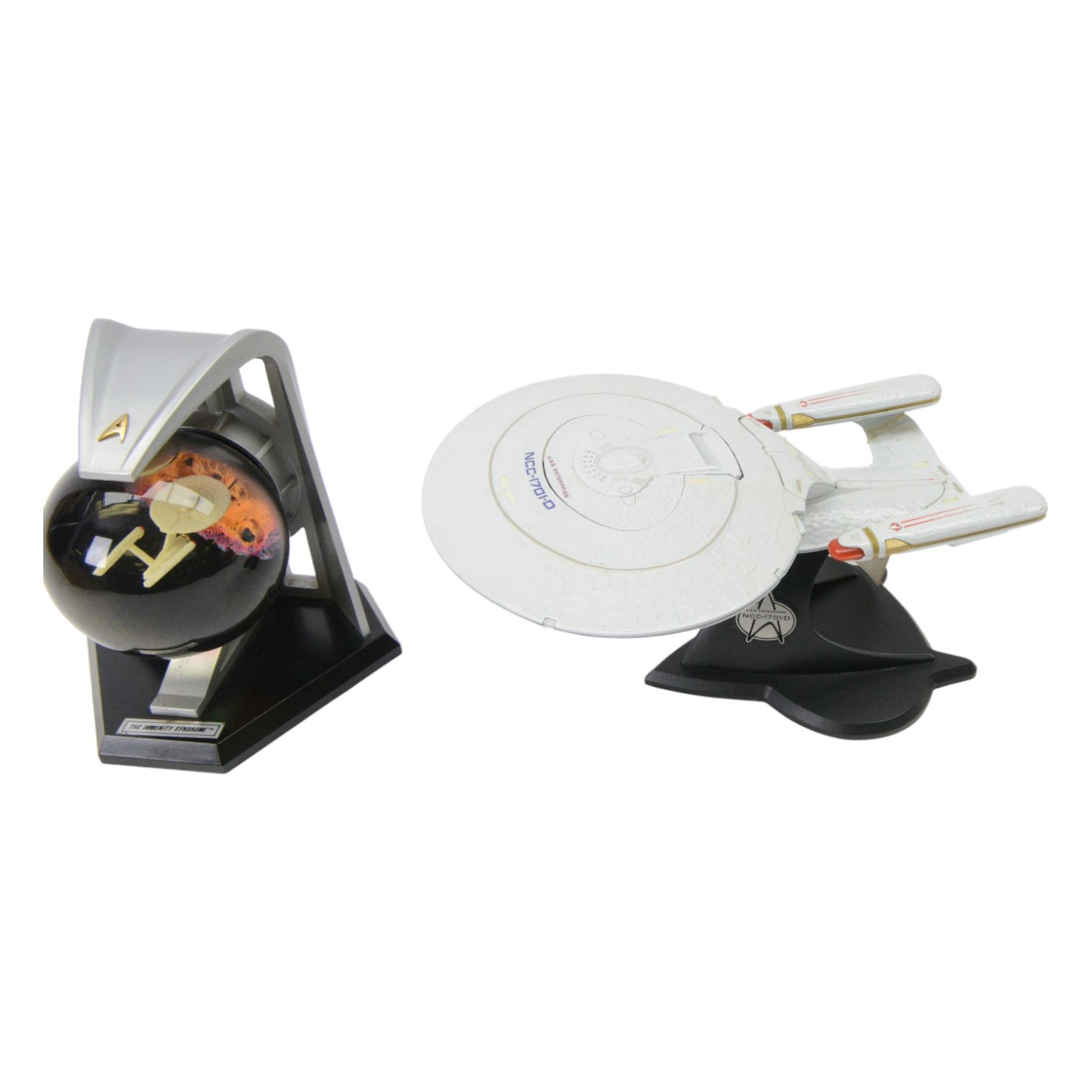 Five Star Trek models, comprising John Eaves signature edition 'Zefram Cochrane's Phoenix', Star Trek Galaxy Globe 'The Immunity Syndrome', Franklin Mint 'Stargazer', Paramount Pictures USS Enterprise and a 25th Anniversary USS Enterprise, with certificates of authenticity