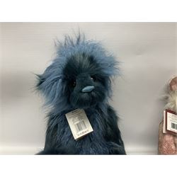 Six Charlie Bears, comprising limited edition Charlie Birthday Bear 2018 CB181946A, designed by Isabelle Lee, limited to 2000, Sharon CB181822B, Muffin CB191943B, and Raspberry Trifle CB631404, each designed by Isabelle Lee, Roman CB191807O, designed by Heather Lyell, and Angelica CB206018O, all with tags