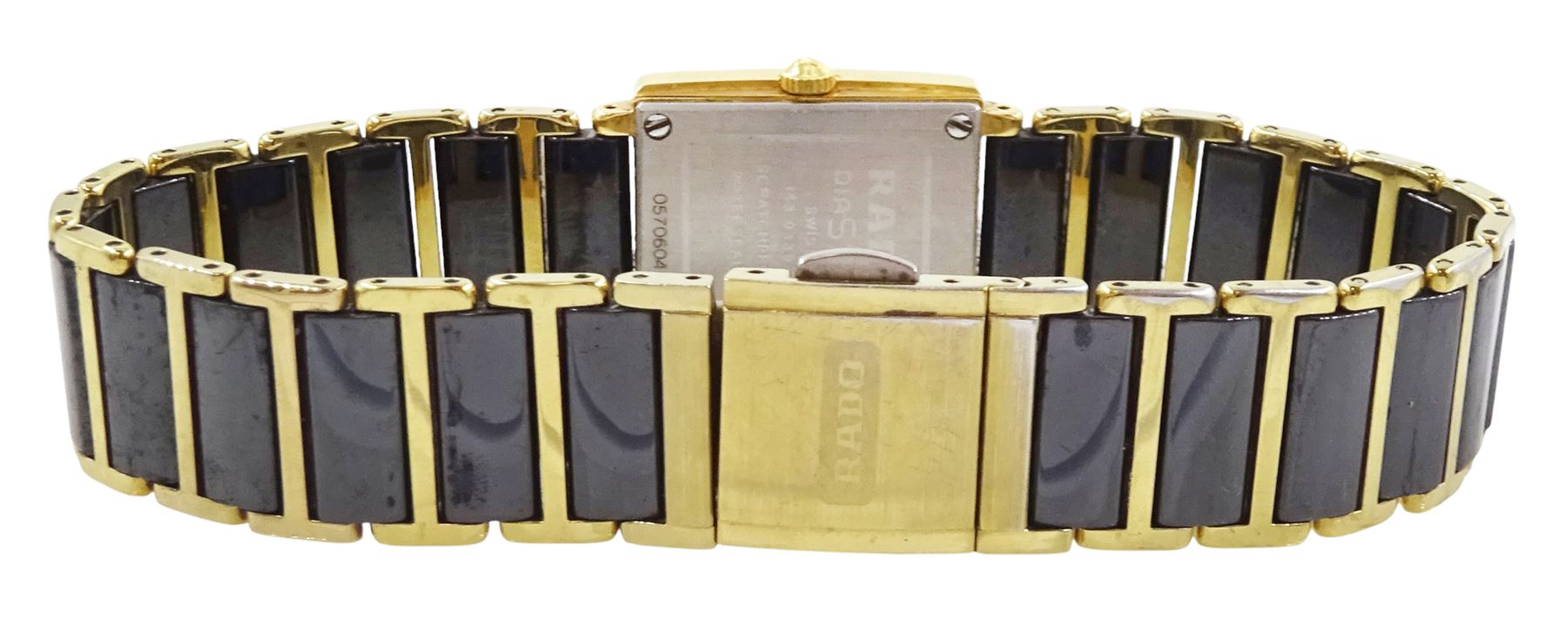 Rado DiaStar jubilé ladies ceramic quartz wristwatch, Ref. 153.0339.3, black dial with diamond dot hour markers and diamond bezel, on integral bracelet, boxed 