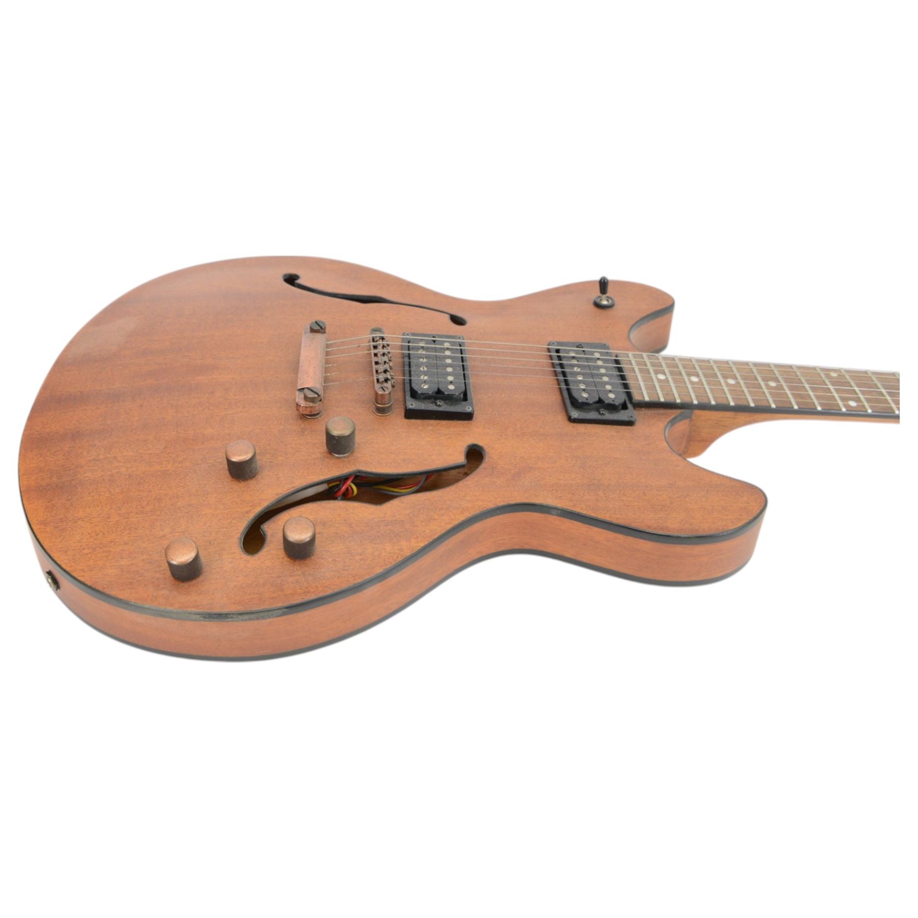 Washburn HB-32DM hollow body electric guitar, in distressed matte finish, serial no. SI070500032, contained within a Washburn soft carry case, guitar length L106cm