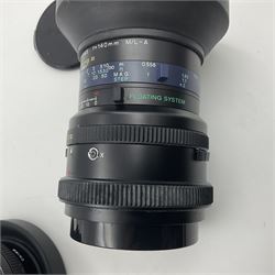 Seiko 'Mamiya Macro M 1:4.5 f=140mm M/L-A' lens serial no 003593 and Seiko 'Mamiya-Sekor Z f=110mm 1:2.8W' lens, serial no 56560