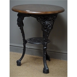  Victorian style ornate cast iron table with circular top, D60cm, H71cm  