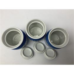 Three T.G Green Cornishware jars, H12cm