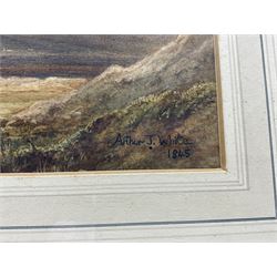 George Parr Popkin (British 1813-1899): 'Snowdon Viewed from above the Dolwyddelan Valley - Thunderstorm at Sunset', watercolour, signed with initials and titled verso (within the frame), bearing spurious later signature and date 1845 recto 25cm x 43cm