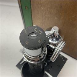 Three microscopes, comprising Swift and Son, Beck model 22 no 5512 amd E. Leitz Wetzlar no 113555, all boxed