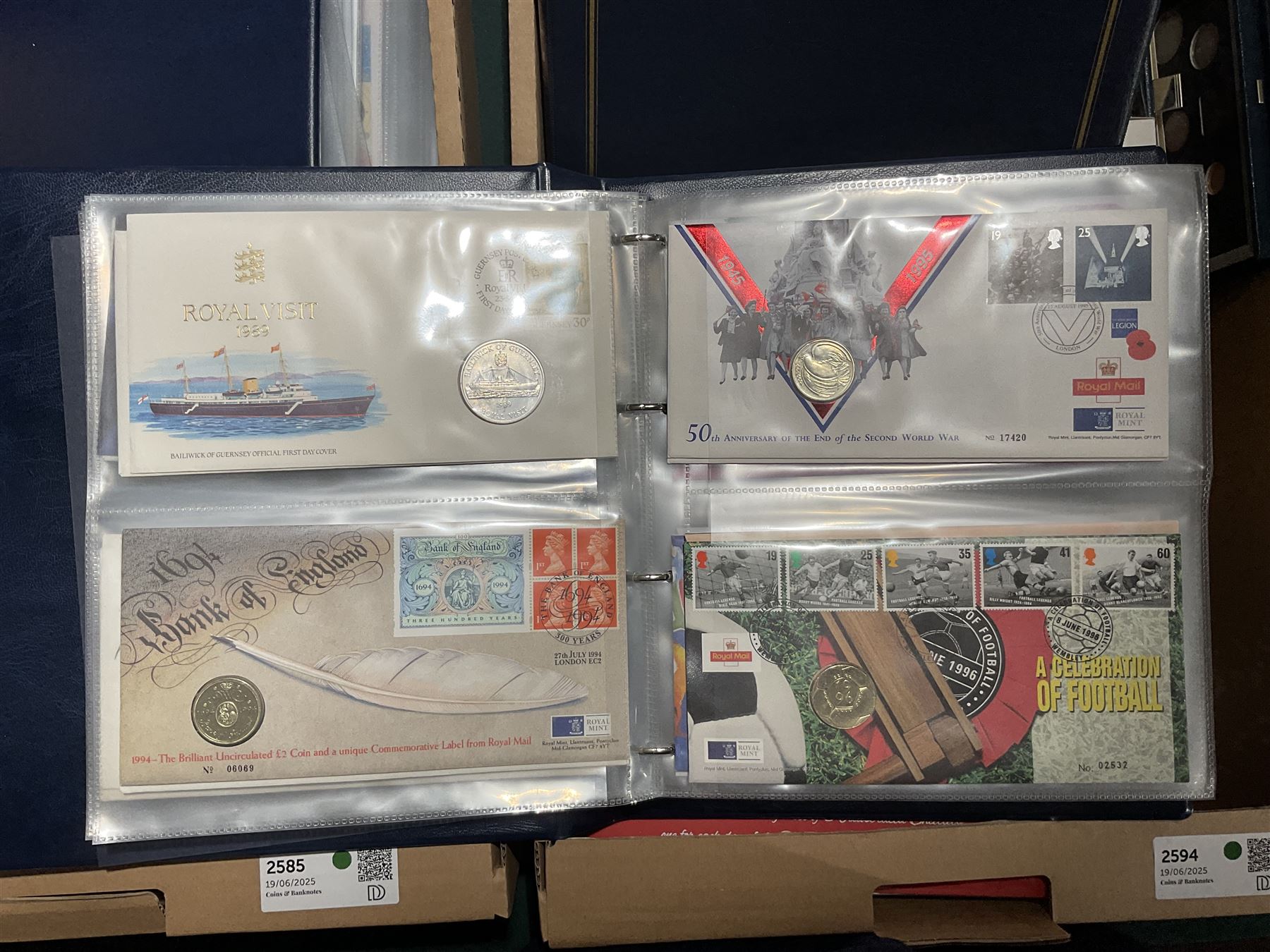 Approximately one hundred and fifteen Royal Mint coin covers, in two ring binder folders and loose, together with approximately 53 grams of Great British pre-1920 and approximately 68 grams of Great British pre-1947 silver threepence coins, and a small quantity of further pre-decimal coins