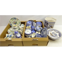  Masons 'Regency' part dinner and teaware, Ringtons blue and white ceramics, Willow pattern part dinner and teaware, oriental 'Panda' hexagonal planter and footed bowl  