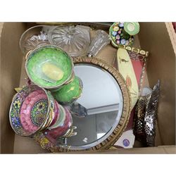 Newhall Boumier Ware vase, two Maling lustre bowlsmParagon George V commemorative cup, collection of ceramics and coloured and cut glassware, etc, in three boxes
