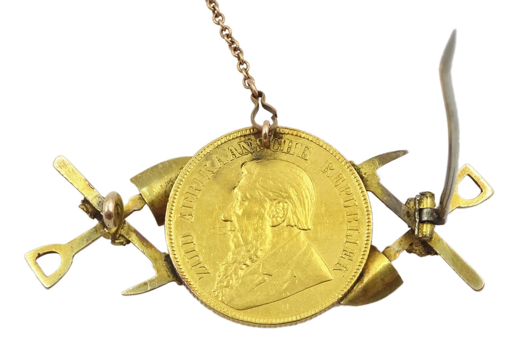South Africa 1896 1 Pond gold coin mining brooch